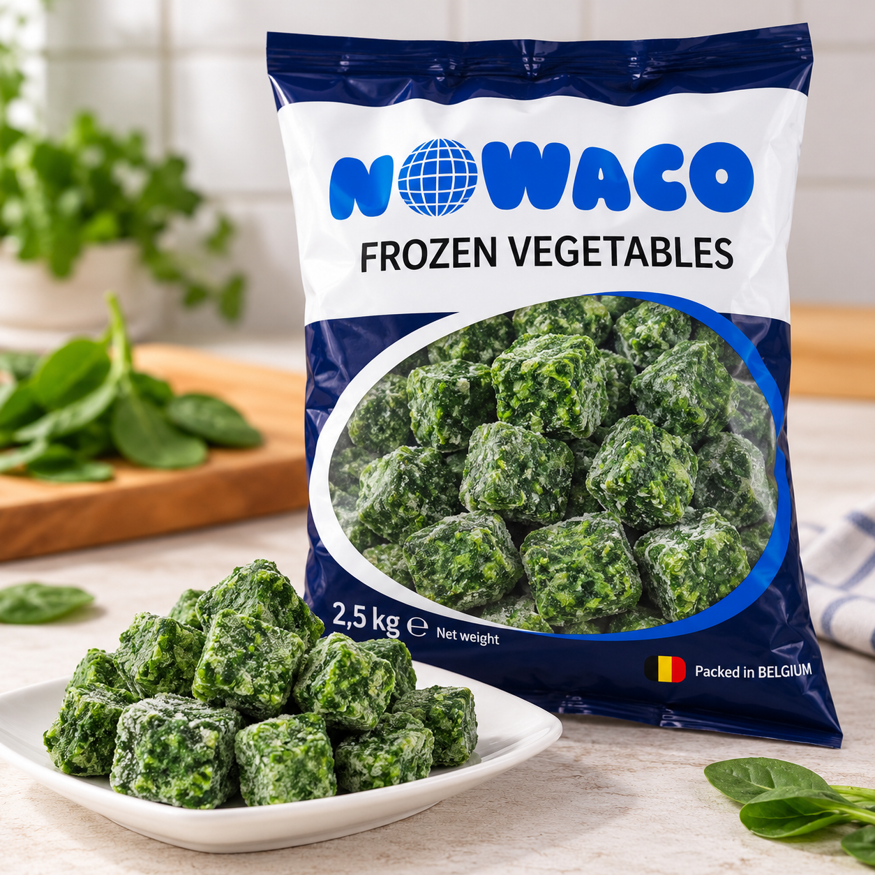 Frosted Spinach Cubes with NOWACO Bag Spinach (2.5 kg) Nowaco - Image 1