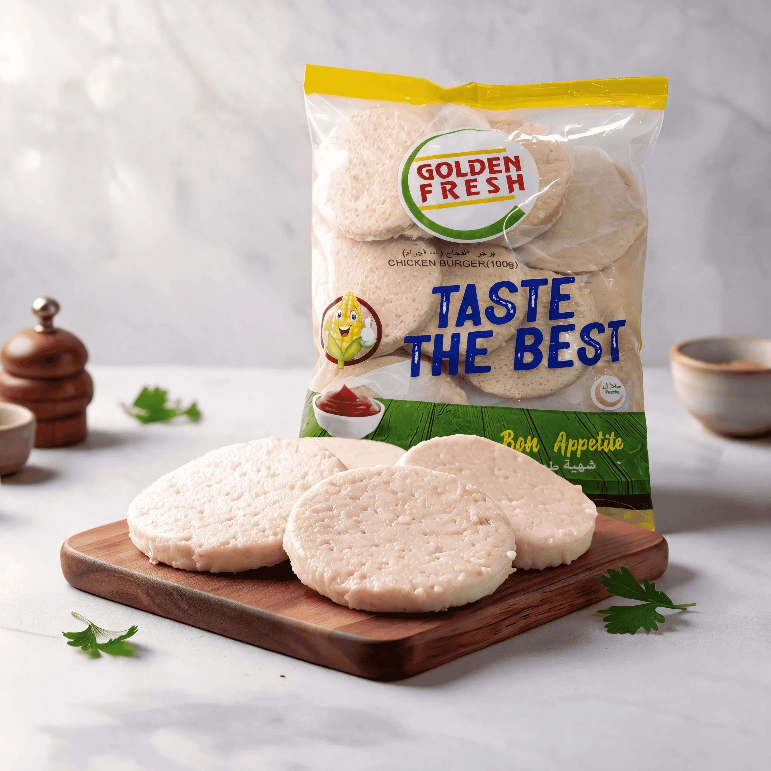 chicken burger 100g- 1kg pack web image CMP webp Chicken Burger 100gm (1 kg / 10 pcs)