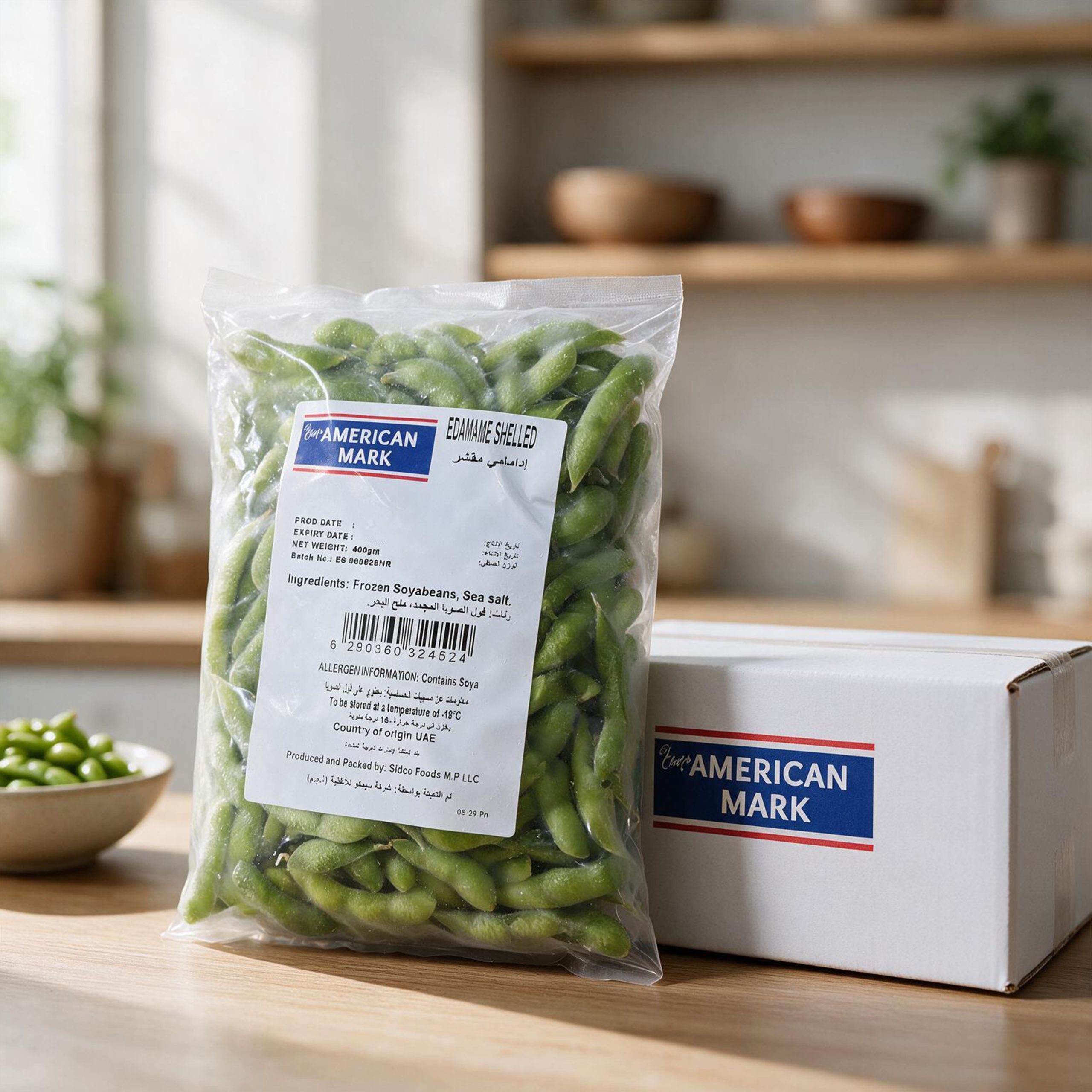 edamame carton.jpg (1) Edamame Shelled (20x400g) | American Mark - Image 1