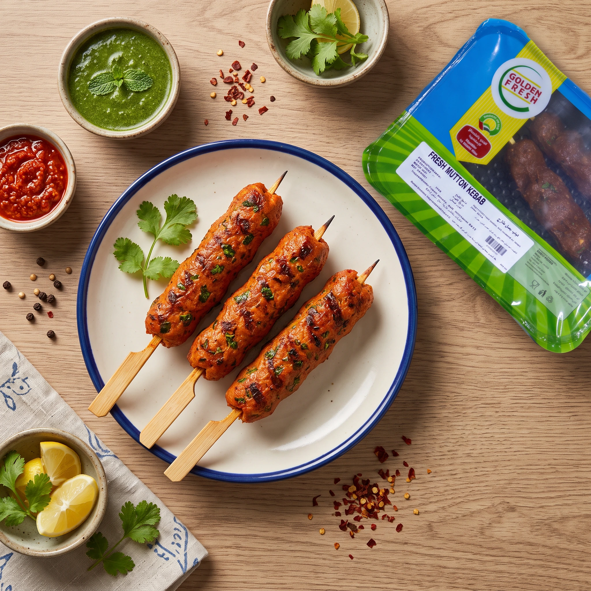 fresh mutton kebab skewers web image WEBP Fresh Mutton Kebab Skewers 3 pcs/150 g (Ready to Grill) - Image 1