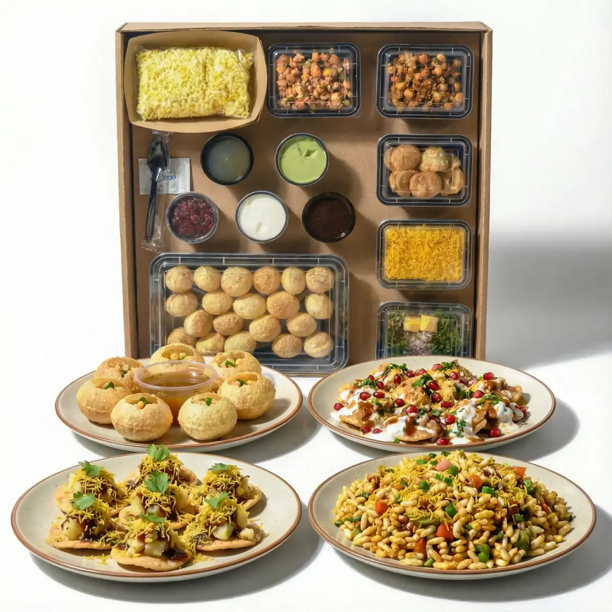 Premium 4 IN 1 Pani Puri + Chaat + Bhel Party Box for 10 people - Image 1