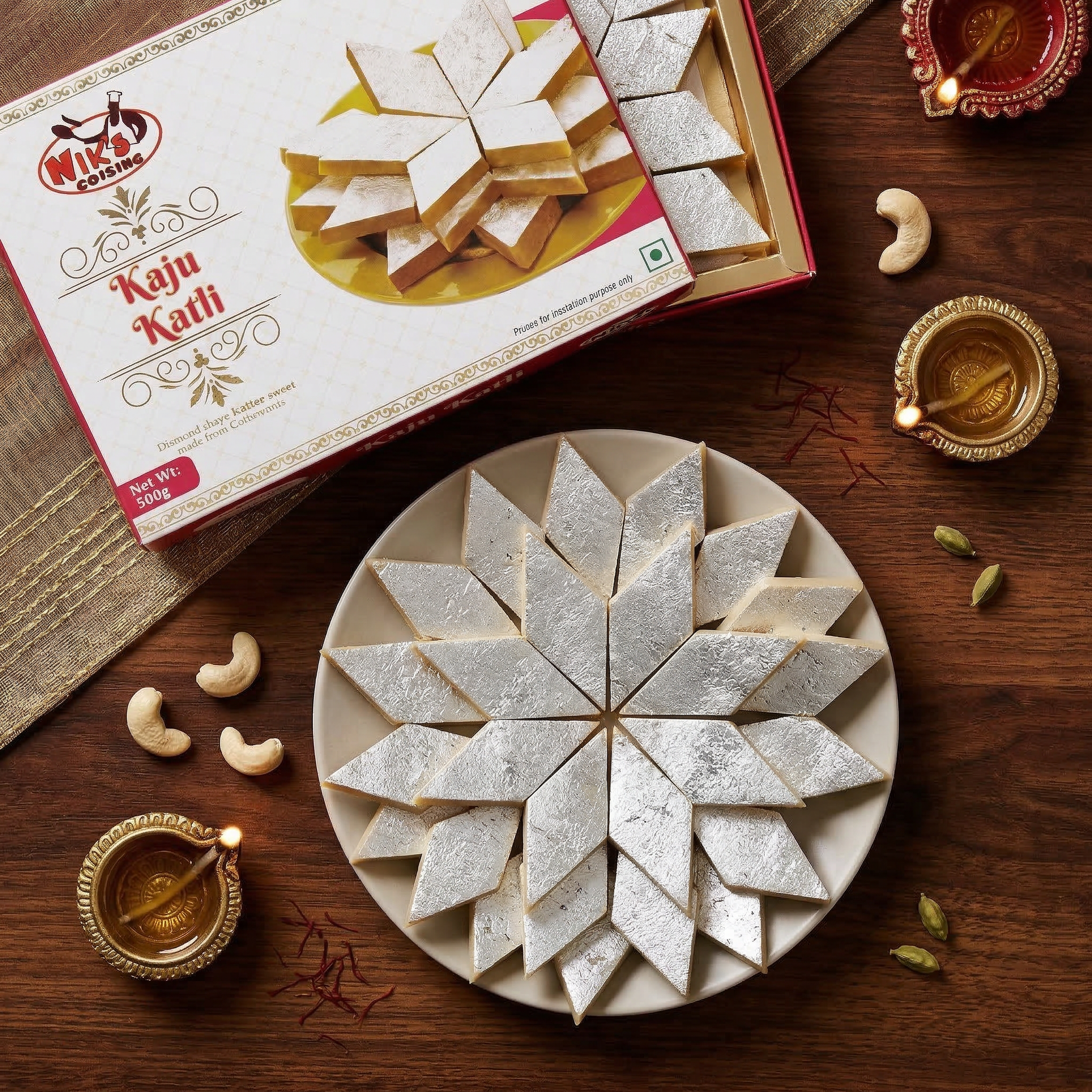 freepik__ultra-realistic-topdown-food-photography-of-premiu__81507.png Kaju Katli (500g) | Nik’s Cuisine - Image 1